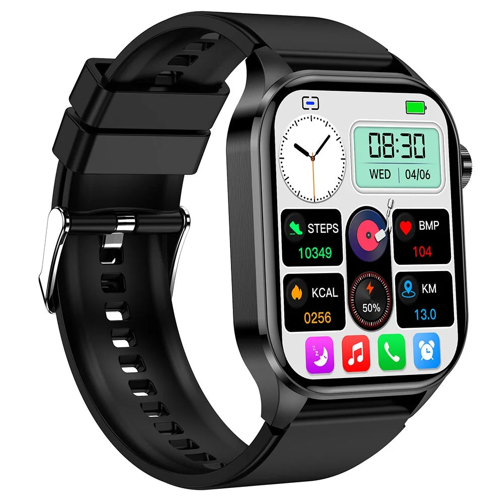 ET580 2.04" AMOLED Screen ECG Health Monitor Smart Watch, Silicone Strap - Black - 2