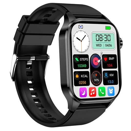 ET580 2.04" AMOLED Screen ECG Health Monitor Smart Watch, Silicone Strap - Black - 2