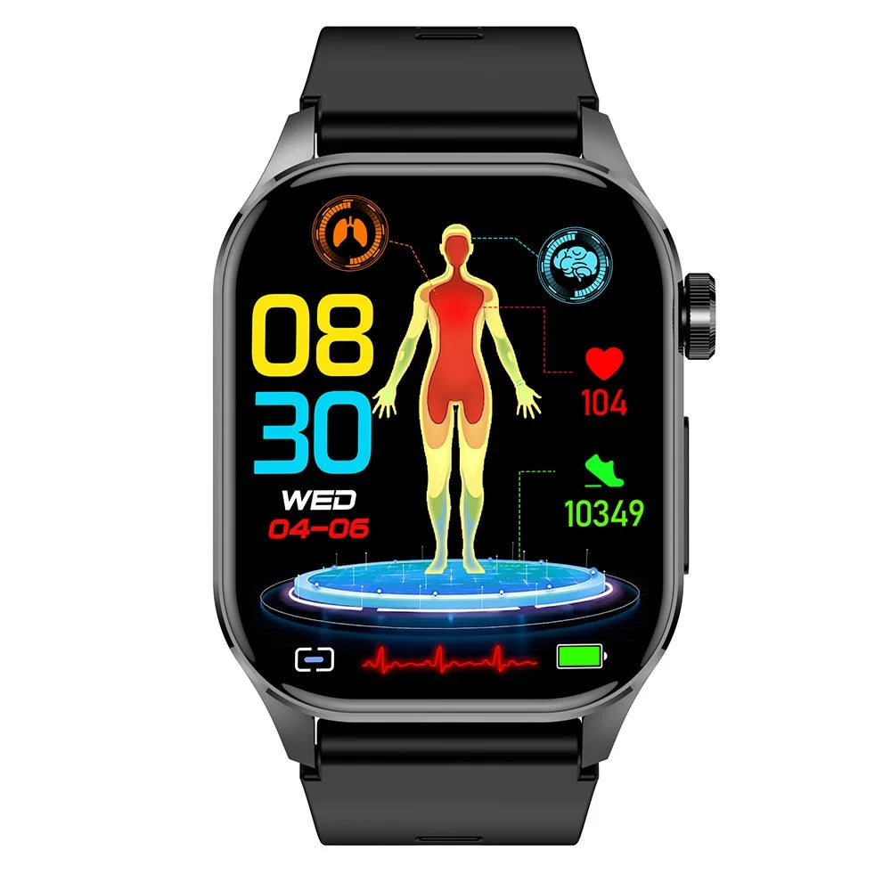 ET580 2.04" AMOLED Screen ECG Health Monitor Smart Watch, Silicone Strap - Black - 3