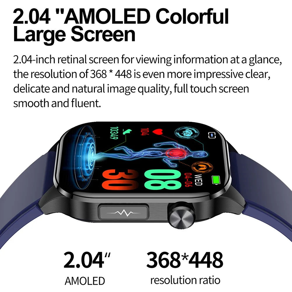 ET580 2.04" AMOLED Screen ECG Health Monitor Smart Watch, Silicone Strap - Black - 5