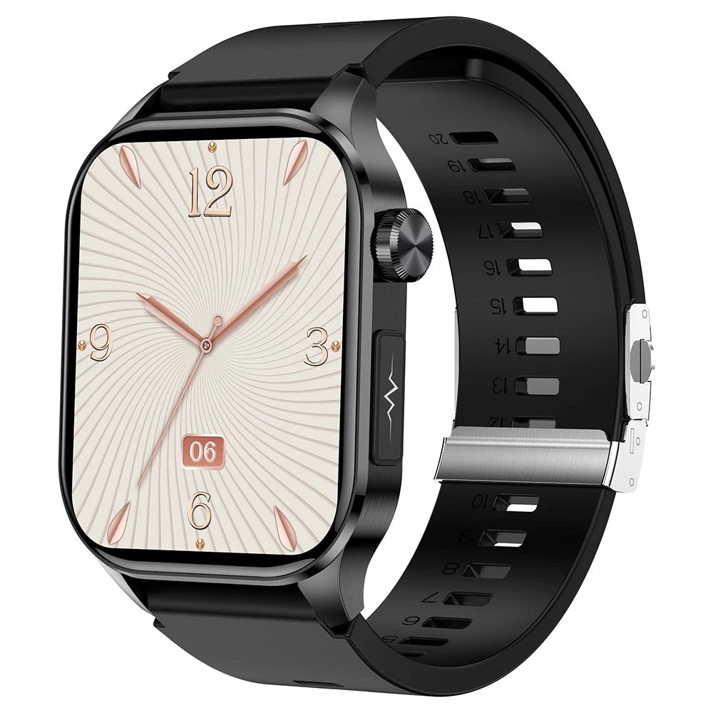 ET580 2.04" ECG Health Monitor Smart Watch, Silicone Strap+Butterfly Buckle - Black - 1