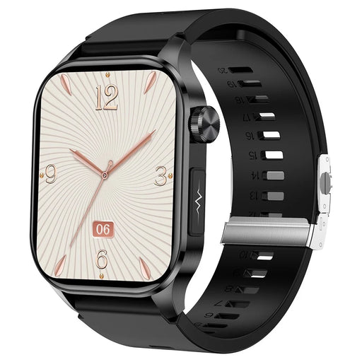 ET580 2.04" ECG Health Monitor Smart Watch, Silicone Strap+Butterfly Buckle - Black - 1