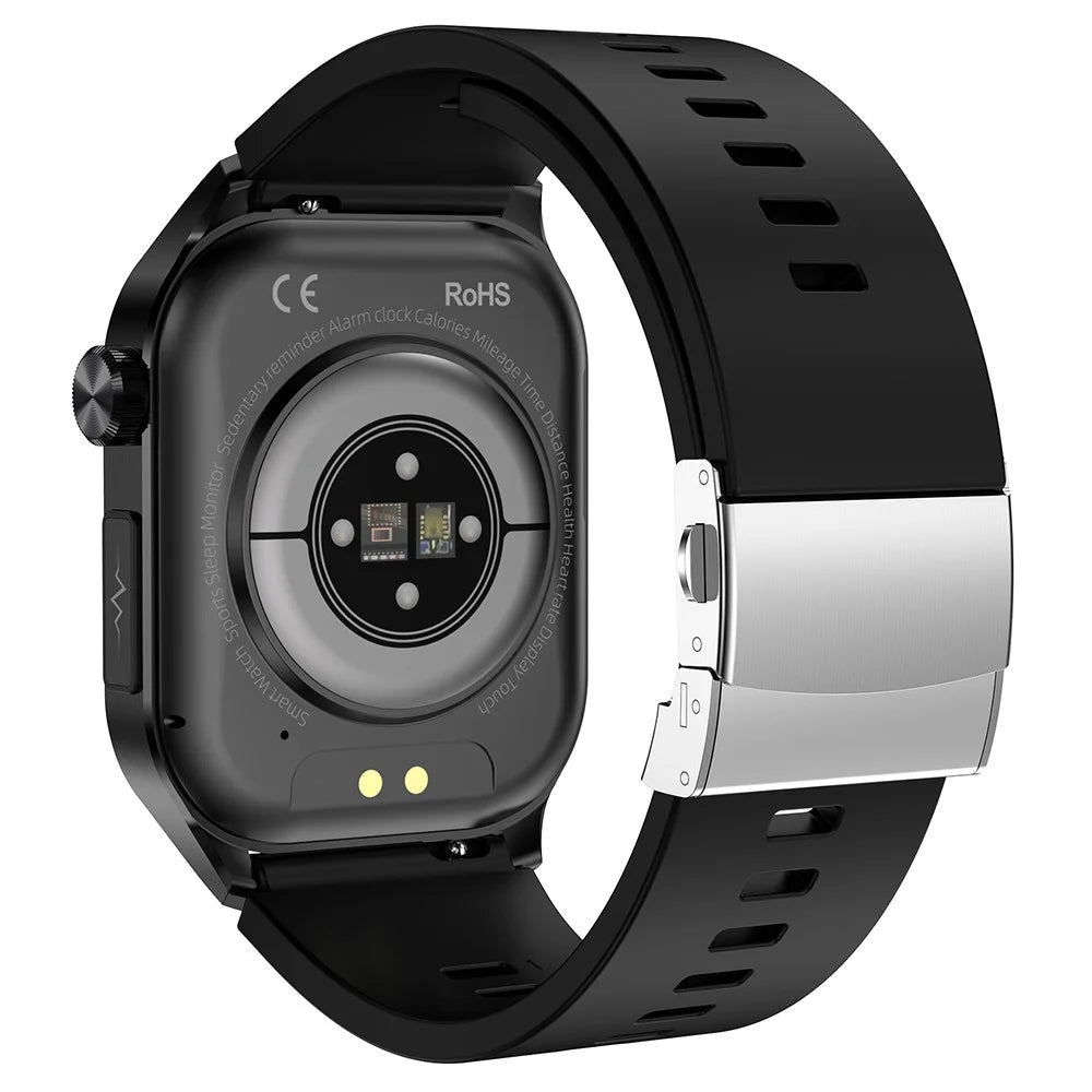 ET580 2.04" ECG Health Monitor Smart Watch, Silicone Strap+Butterfly Buckle - Black - 3