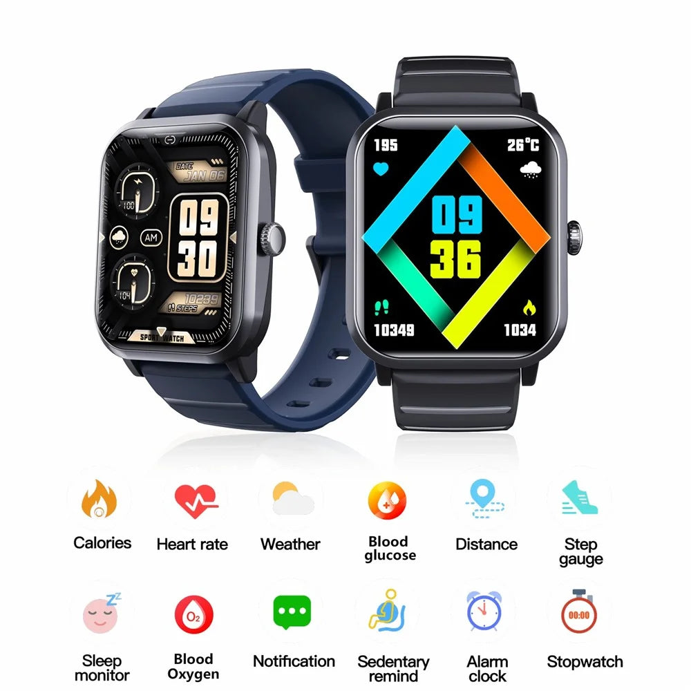 F33 Blood Sugar Heart Rate Monitor 1.91-inch Smart Watch, Silicone Strap - Blue - 4