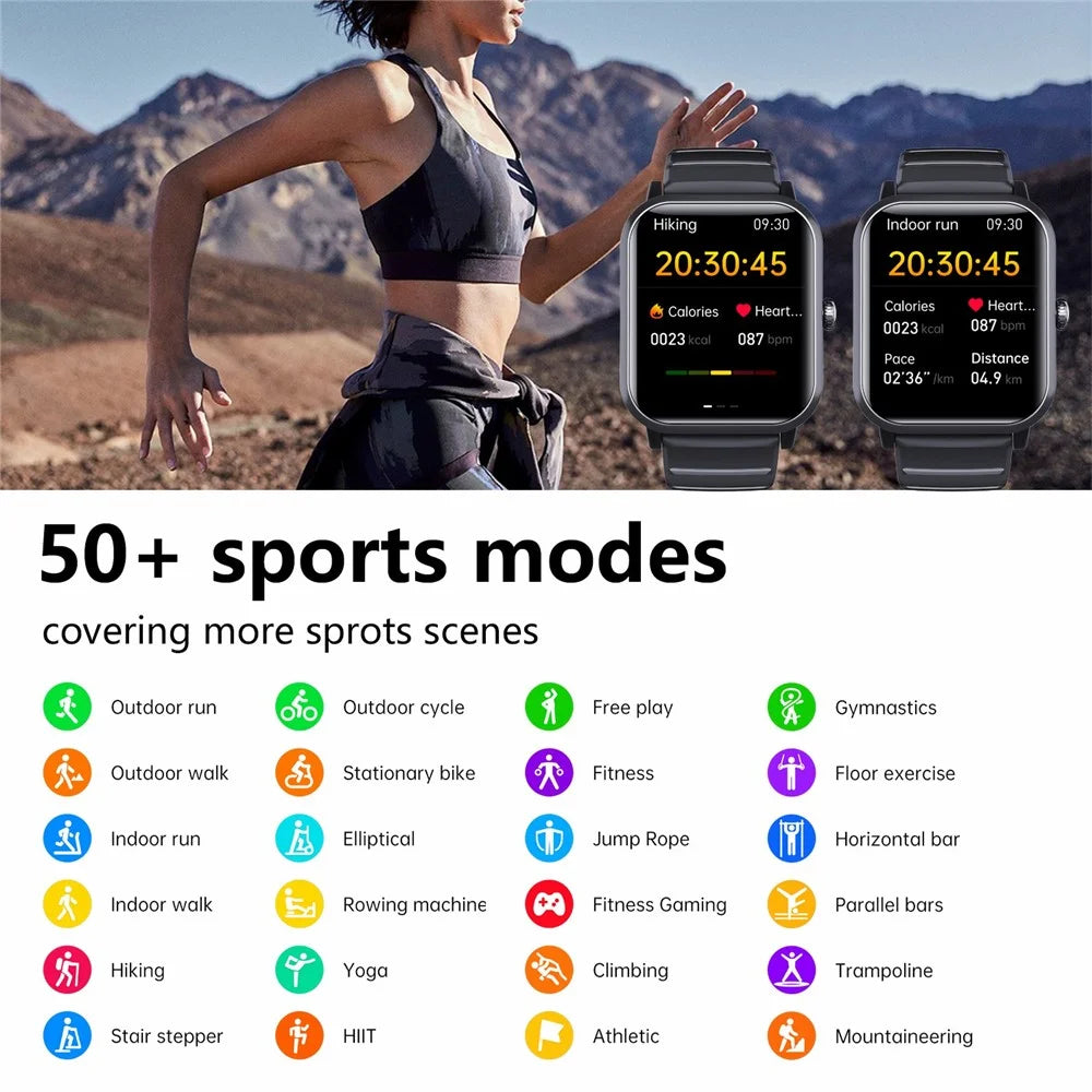 F33 Blood Sugar Heart Rate Monitor 1.91-inch Smart Watch, Silicone Strap - Blue - 5