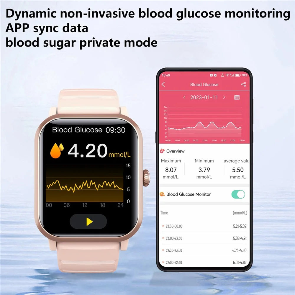 F33 Blood Sugar Heart Rate Monitor 1.91-inch Smart Watch, Silicone Strap - Blue - 7