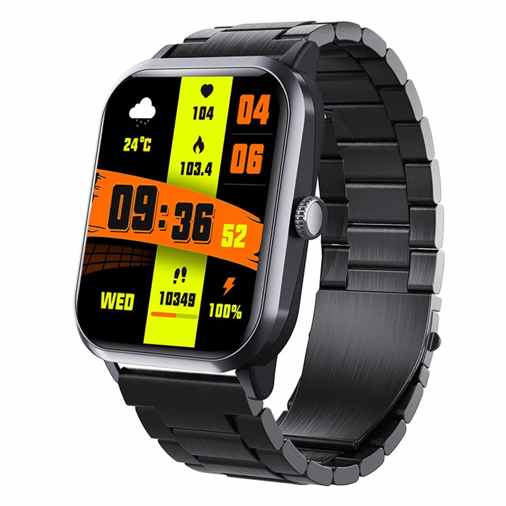 F33 IP67 1.91-inch Smart Watch Blood Sugar Heart Rate Monitor, Steel Strap - Black - 1