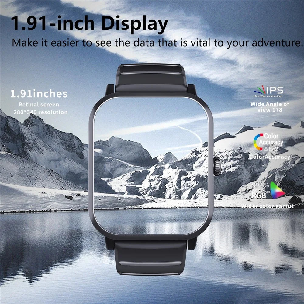 F33 IP67 1.91-inch Smart Watch Blood Sugar Heart Rate Monitor, Steel Strap - Black - 4