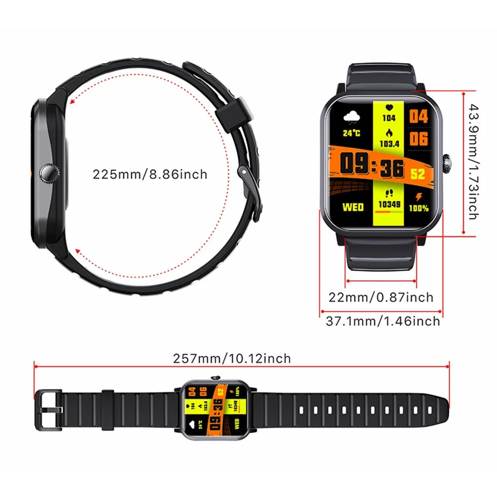 F33 IP67 1.91-inch Smart Watch Blood Sugar Heart Rate Monitor, Steel Strap - Black - 5