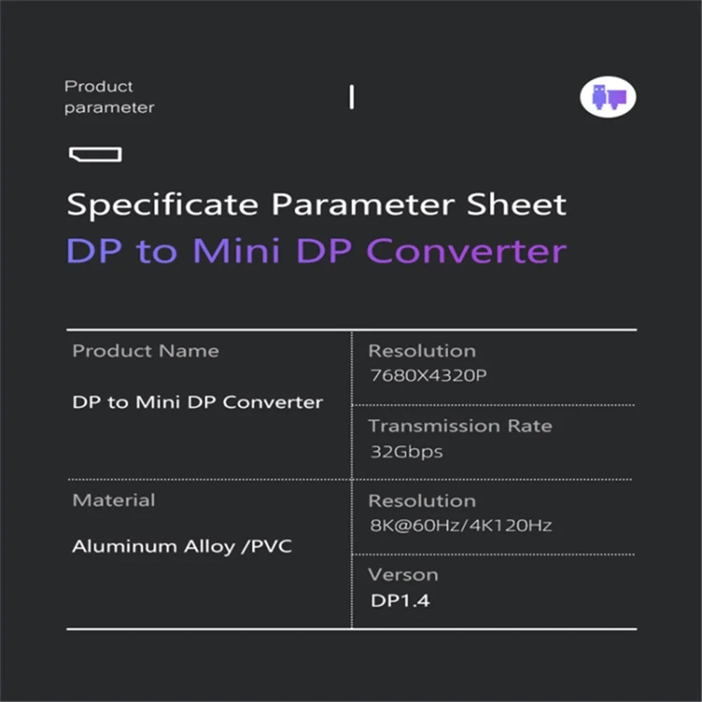 Mini DP Male Adapter to DP 1.4 Female Converter Support 8K HD Video Data Transmission - 4