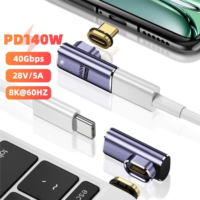 Magnetic USB4 Type-C Front Elbow Converter 40Gbps 140W 5A Fast Charging OTG Adapter - 3