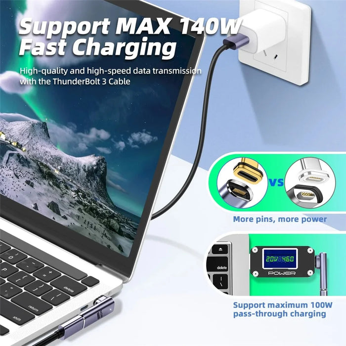 Magnetic USB4 Type-C Front Elbow Converter 40Gbps 140W 5A Fast Charging OTG Adapter - 4