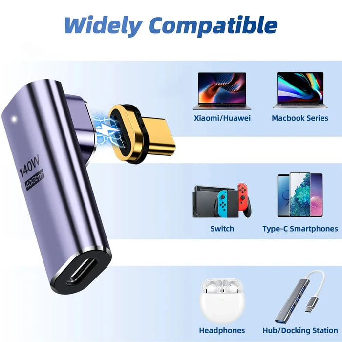 Magnetic USB4 Type-C Front Elbow Converter 40Gbps 140W 5A Fast Charging OTG Adapter - 5