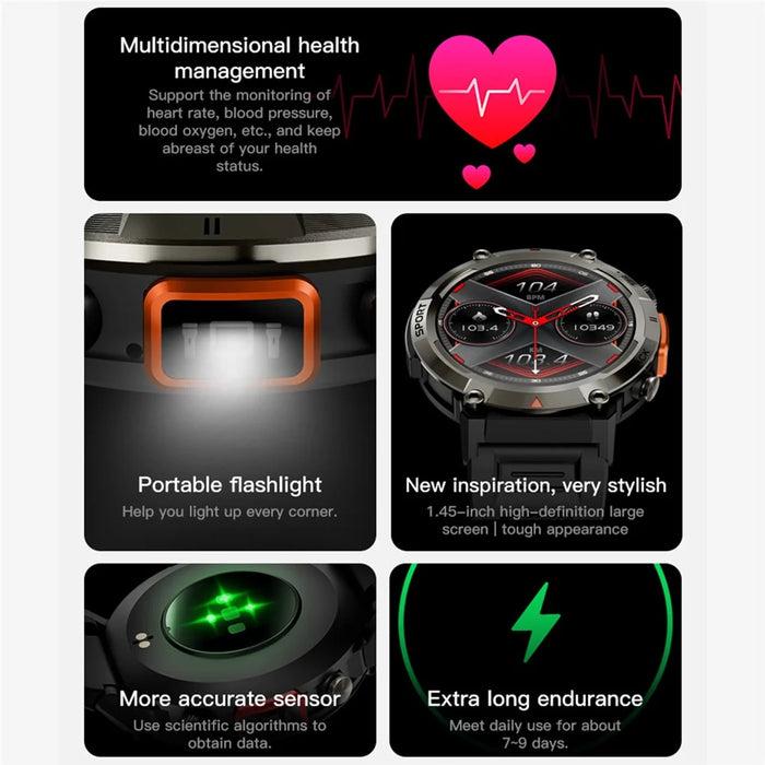 S100 1.45-inch Display Bluetooth-compatible Call Fitness Smart Watch with Light - 5