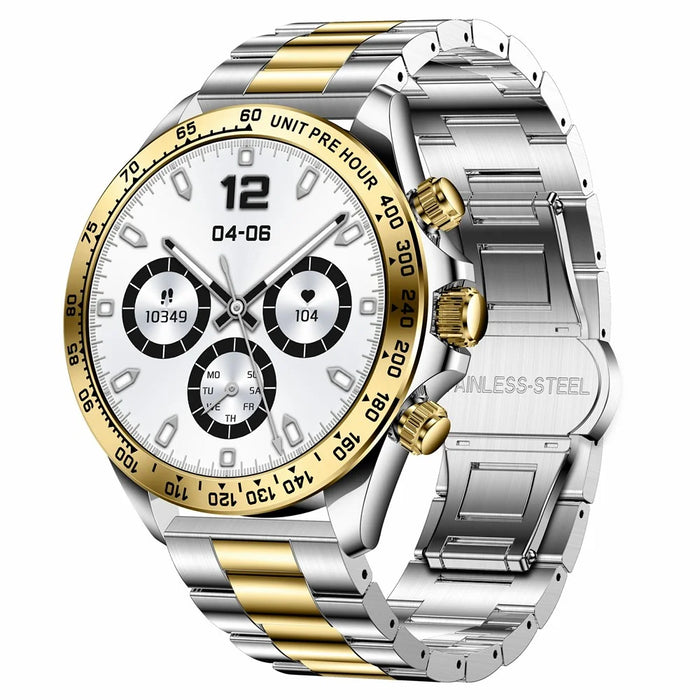 AK63 Bluetooth-compatible Call AMOLED Screen Smart Watch Bracelet with Steel Strap - Gold+Silver - 1