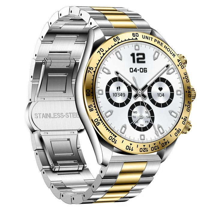 AK63 Bluetooth-compatible Call AMOLED Screen Smart Watch Bracelet with Steel Strap - Gold+Silver - 2