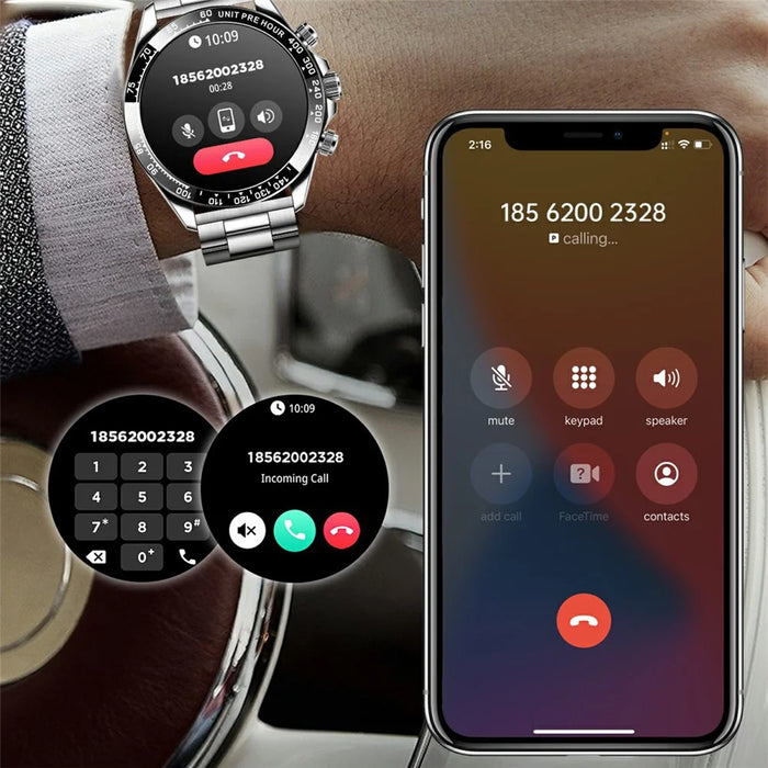 AK63 Bluetooth-compatible Call AMOLED Screen Smart Watch Bracelet with Steel Strap - Gold+Silver - 7
