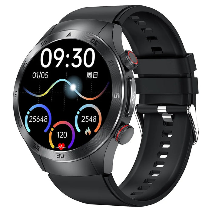 E800 1.49-inch AMOLED Screen Bluetooth-compatible Call Laser Therapy ECG Smart Watch, Silicone Strap - Black - 1