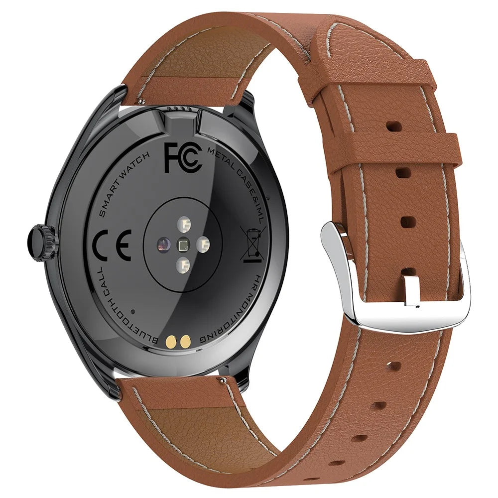 MT55 1.43-inch AMOLED Screen Heart Rate Sleep Monitor Sports Tracker Smart Watch, Leather Strap - Black - 3