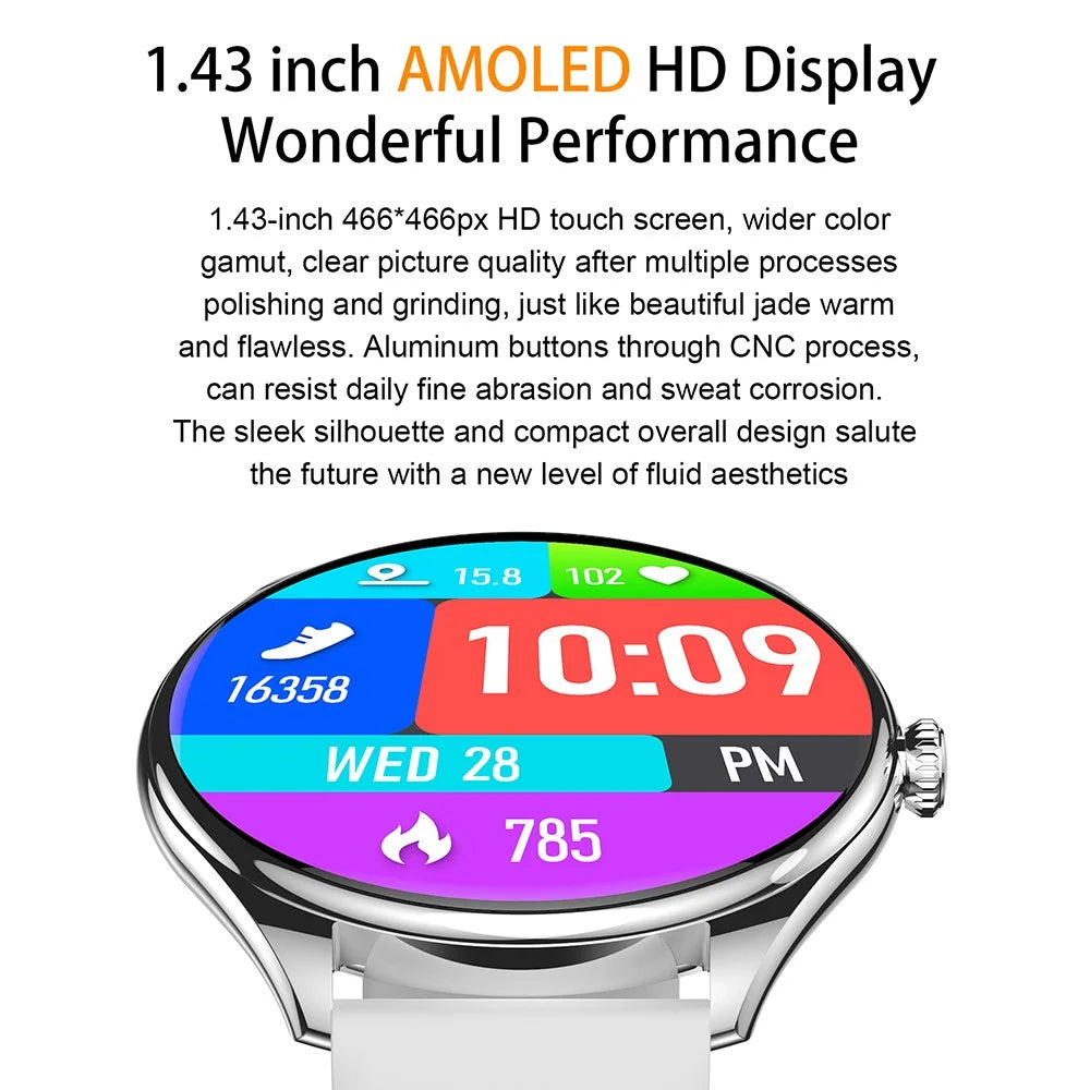 MT55 1.43-inch AMOLED Screen Heart Rate Sleep Monitor Sports Tracker Smart Watch, Leather Strap - Black - 4