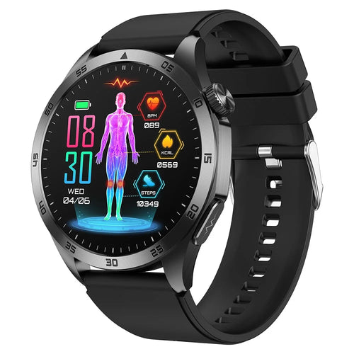 ET485 1.43-inch AMOLED Screen Bluetooth-compatible Call Health Monitoring ECG Smart Watch, Silicone Strap - Black - 1
