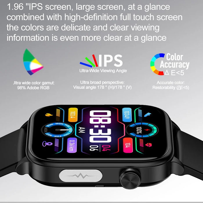 ET570 1.96" Smart Watch Bluetooth-compatible Call Heart Rate Fitness Tracker with Silicone Strap - Black - 4