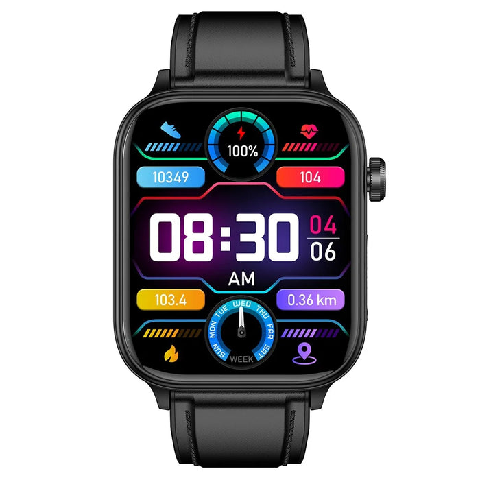 ET570 Smart Watch with Bluetooth-compatible Call, ECG, Body Temperature, Heart Rate, Blood Pressure, Multi-Sport Modes - Leather Strap - Black - 2