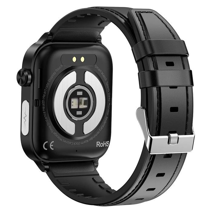 ET570 Smart Watch with Bluetooth-compatible Call, ECG, Body Temperature, Heart Rate, Blood Pressure, Multi-Sport Modes - Leather Strap - Black - 3
