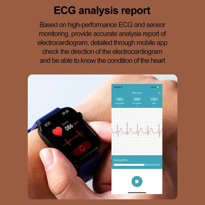ET570 Smart Watch with Bluetooth-compatible Call, ECG, Body Temperature, Heart Rate, Blood Pressure, Multi-Sport Modes - Leather Strap - Black - 6