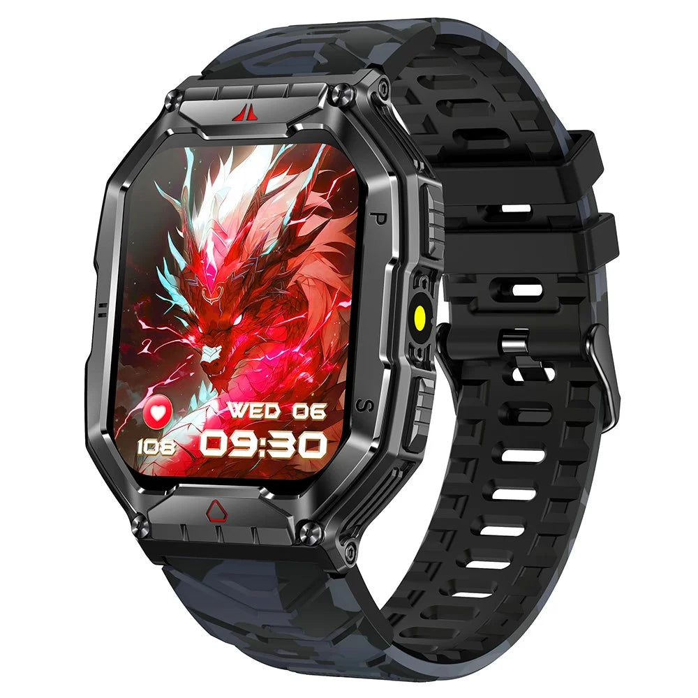 KR82 Waterproof Men's Wrist Bracelet Flashlight 2.1-Inch Screen Smart Watch for Outdoors - Black+Blue - 1