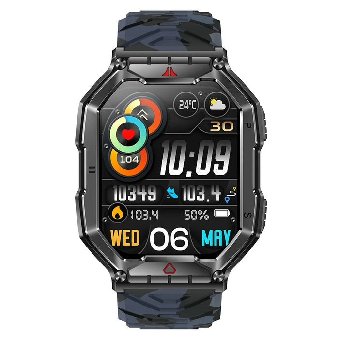 KR82 Waterproof Men's Wrist Bracelet Flashlight 2.1-Inch Screen Smart Watch for Outdoors - Black+Blue - 2