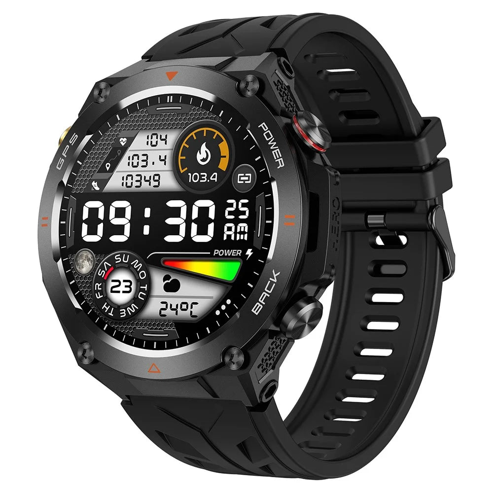 KC82 Altitude Air Pressure Compass Function Men Smart Watch Waterproof Bluetooth-compatible Call GPS Outdoor Sports Watch - Black - 1