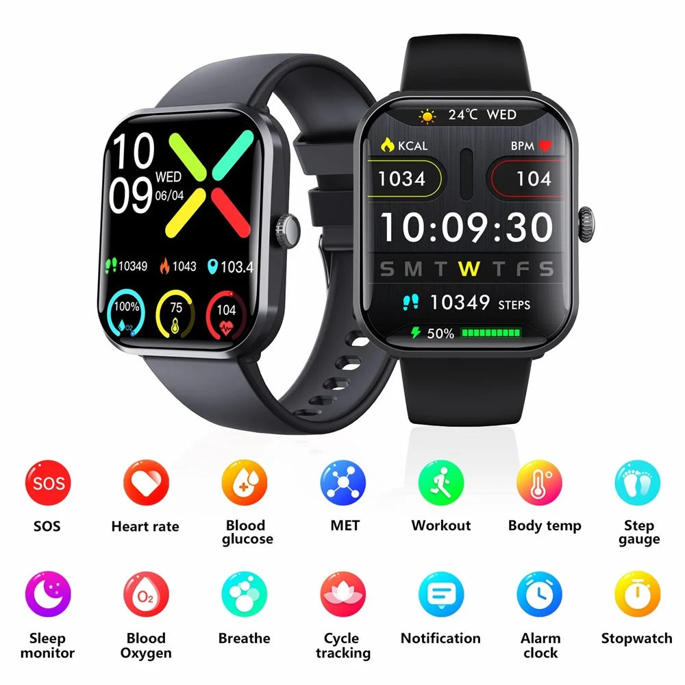 F96 1.9-inch Bluetooth-compatible Calling Smart Watch Body Temperature Blood Glucose Monitoring Fitness Tracker Smart Bracelet - Black - 3
