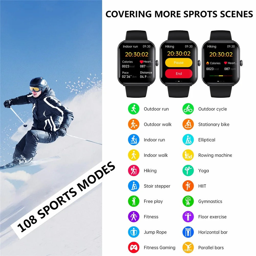 F96 1.9-inch Bluetooth-compatible Calling Smart Watch Body Temperature Blood Glucose Monitoring Fitness Tracker Smart Bracelet - Black - 5