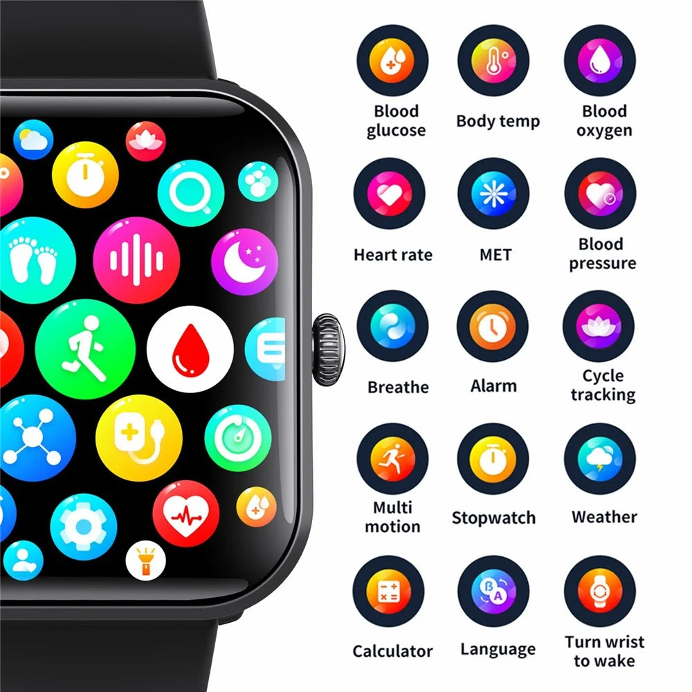 F96 1.9-inch Bluetooth-compatible Calling Smart Watch Body Temperature Blood Glucose Monitoring Fitness Tracker Smart Bracelet - Black - 7