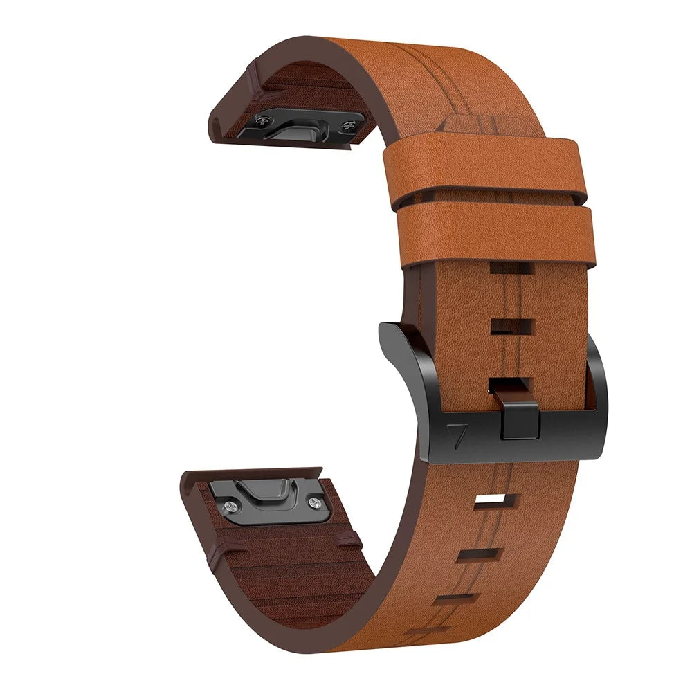 For Garmin Fenix 6 / Amazfit Falcon Leather Smart Watch Band Pin Buckle Wrist Strap Replacement - Brown - 1