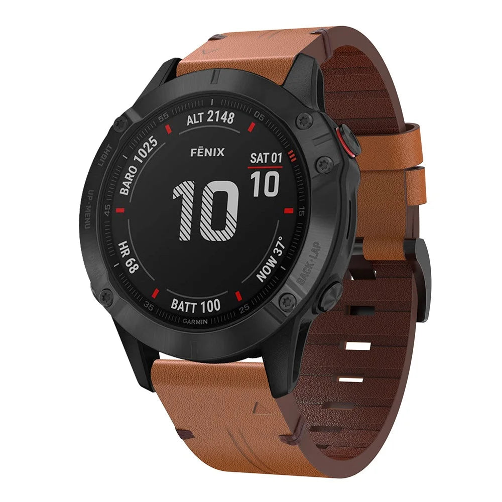 For Garmin Fenix 6 / Amazfit Falcon Leather Smart Watch Band Pin Buckle Wrist Strap Replacement - Brown - 2