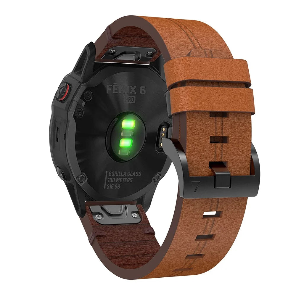 For Garmin Fenix 6 / Amazfit Falcon Leather Smart Watch Band Pin Buckle Wrist Strap Replacement - Brown - 3