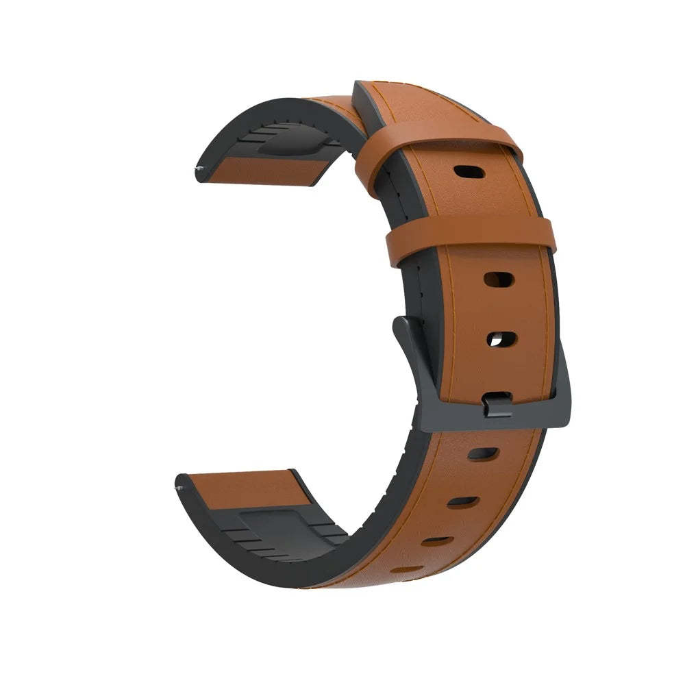22mm Genuine Leather Coated Silicone Watch Band Black Buckle for Huawei Watch GT - Brown - 1