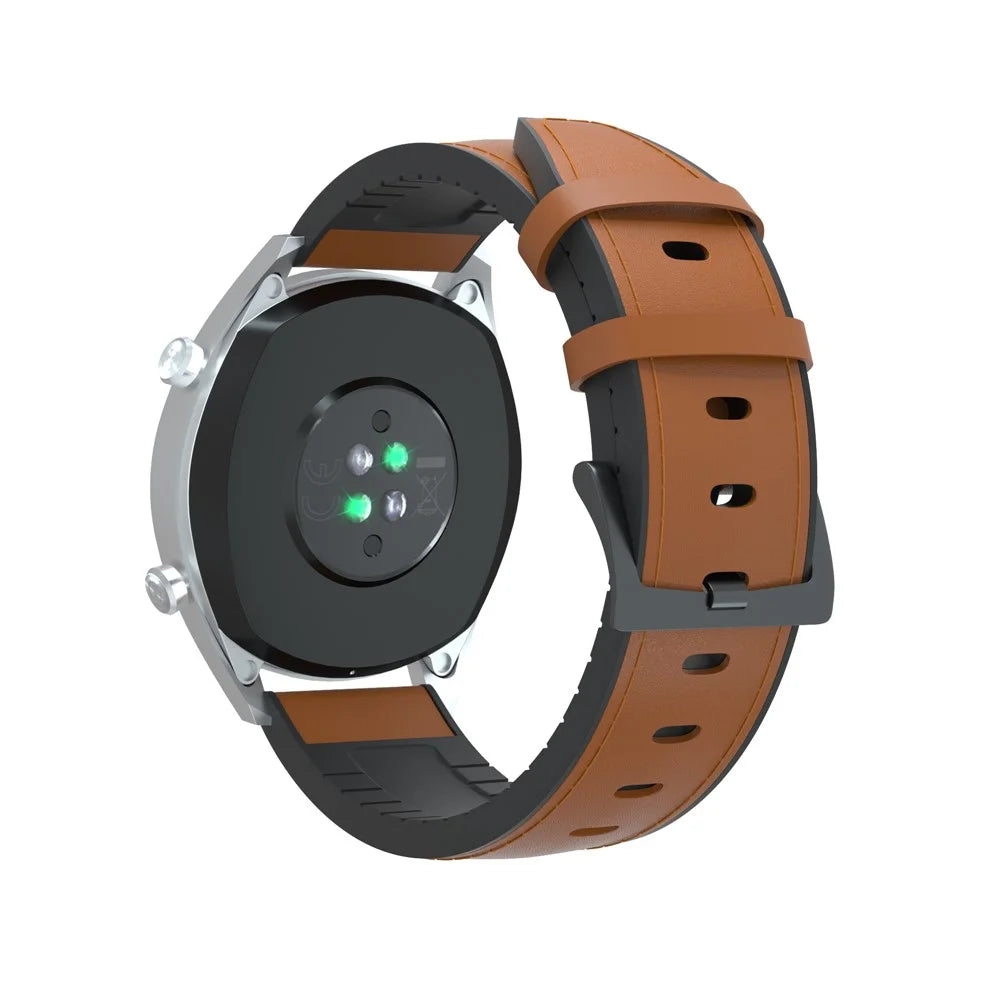 22mm Genuine Leather Coated Silicone Watch Band Black Buckle for Huawei Watch GT - Brown - 2