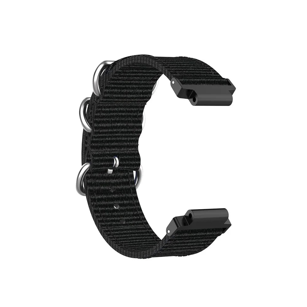 For Garmin Forerunner 220 230 235 630 620 735 Nylon Canvas Watch Band Replacement Strap with Metal Buckle - Black - 1