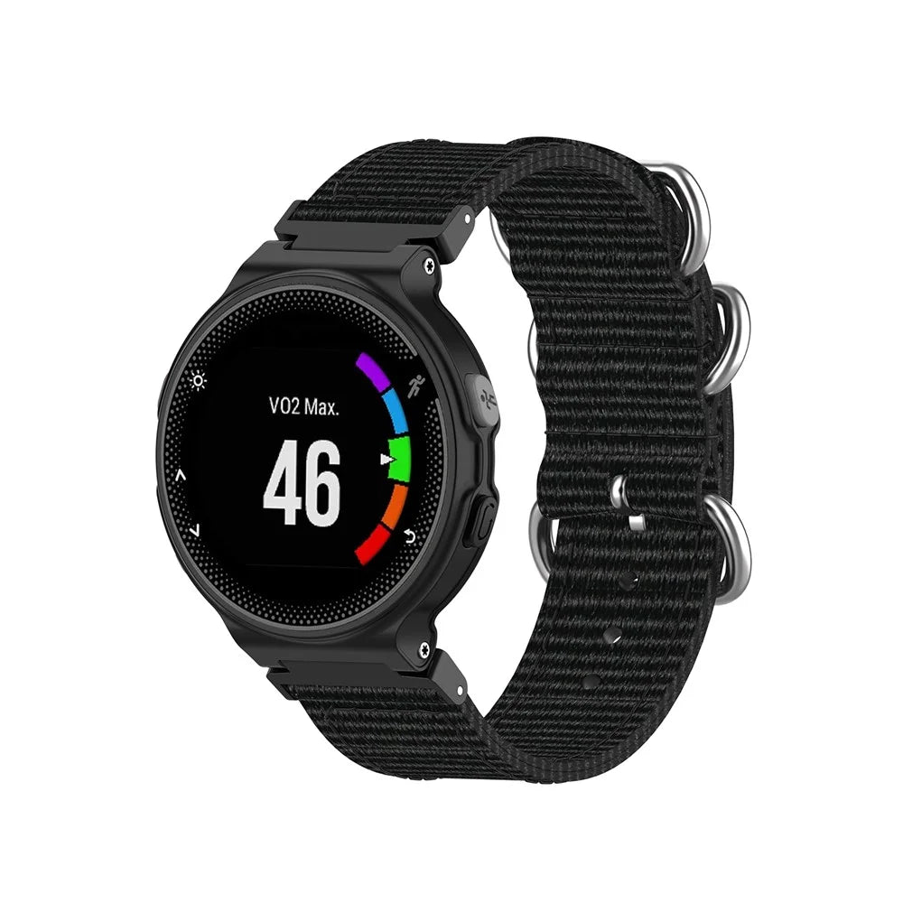 For Garmin Forerunner 220 230 235 630 620 735 Nylon Canvas Watch Band Replacement Strap with Metal Buckle - Black - 2