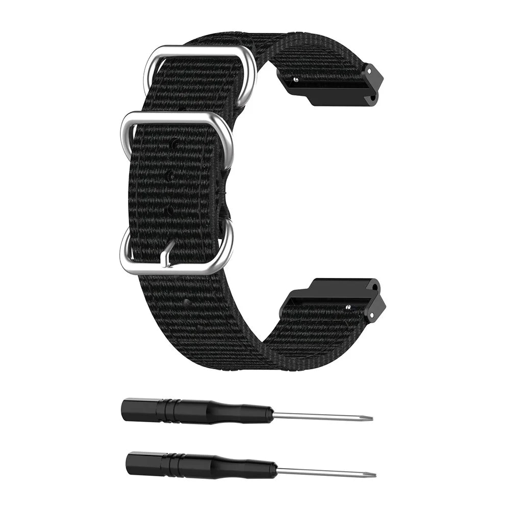 For Garmin Forerunner 220 230 235 630 620 735 Nylon Canvas Watch Band Replacement Strap with Metal Buckle - Black - 4