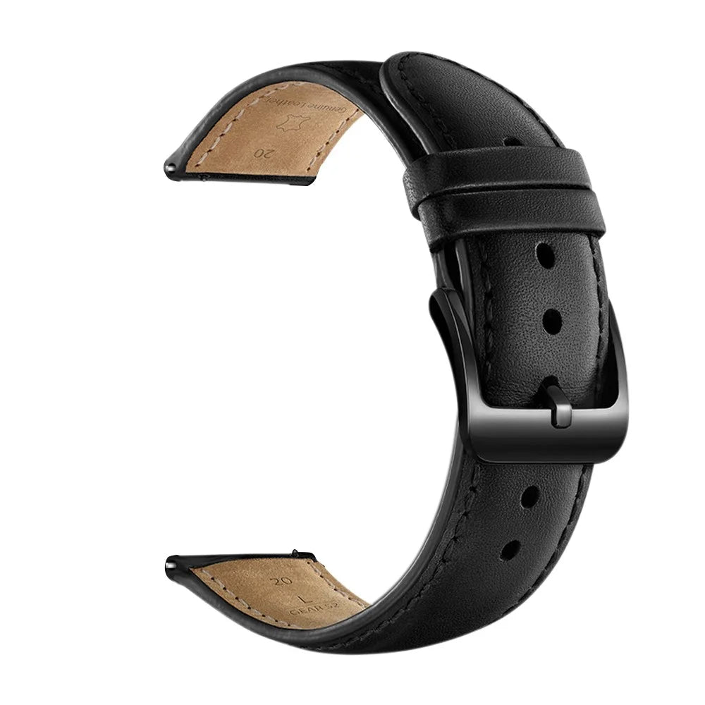 For Samsung Galaxy Watch4 Classic 46mm 42mm/Galaxy Watch4 44mm 40mm/Gear Sport (S4) 20mm Cowhide Leather Watch Band - Black - 1