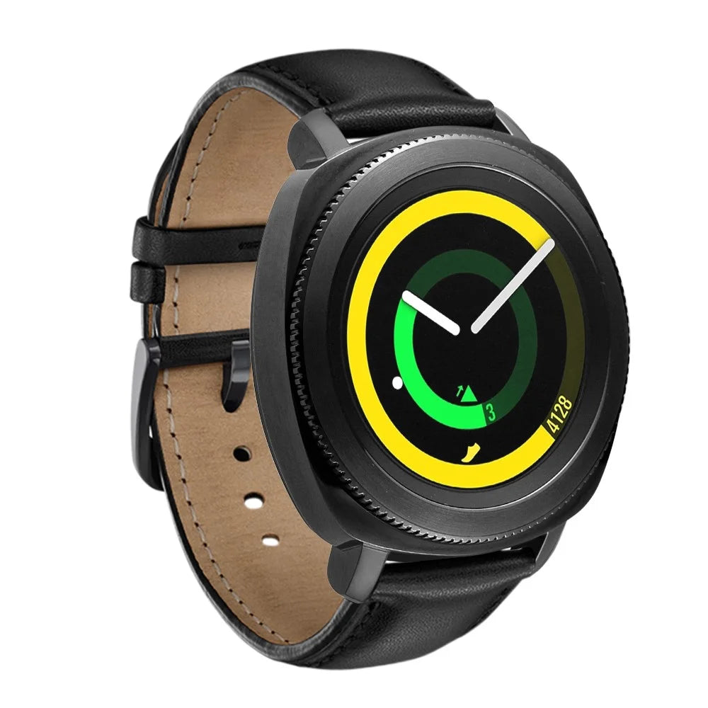 For Samsung Galaxy Watch4 Classic 46mm 42mm/Galaxy Watch4 44mm 40mm/Gear Sport (S4) 20mm Cowhide Leather Watch Band - Black - 2