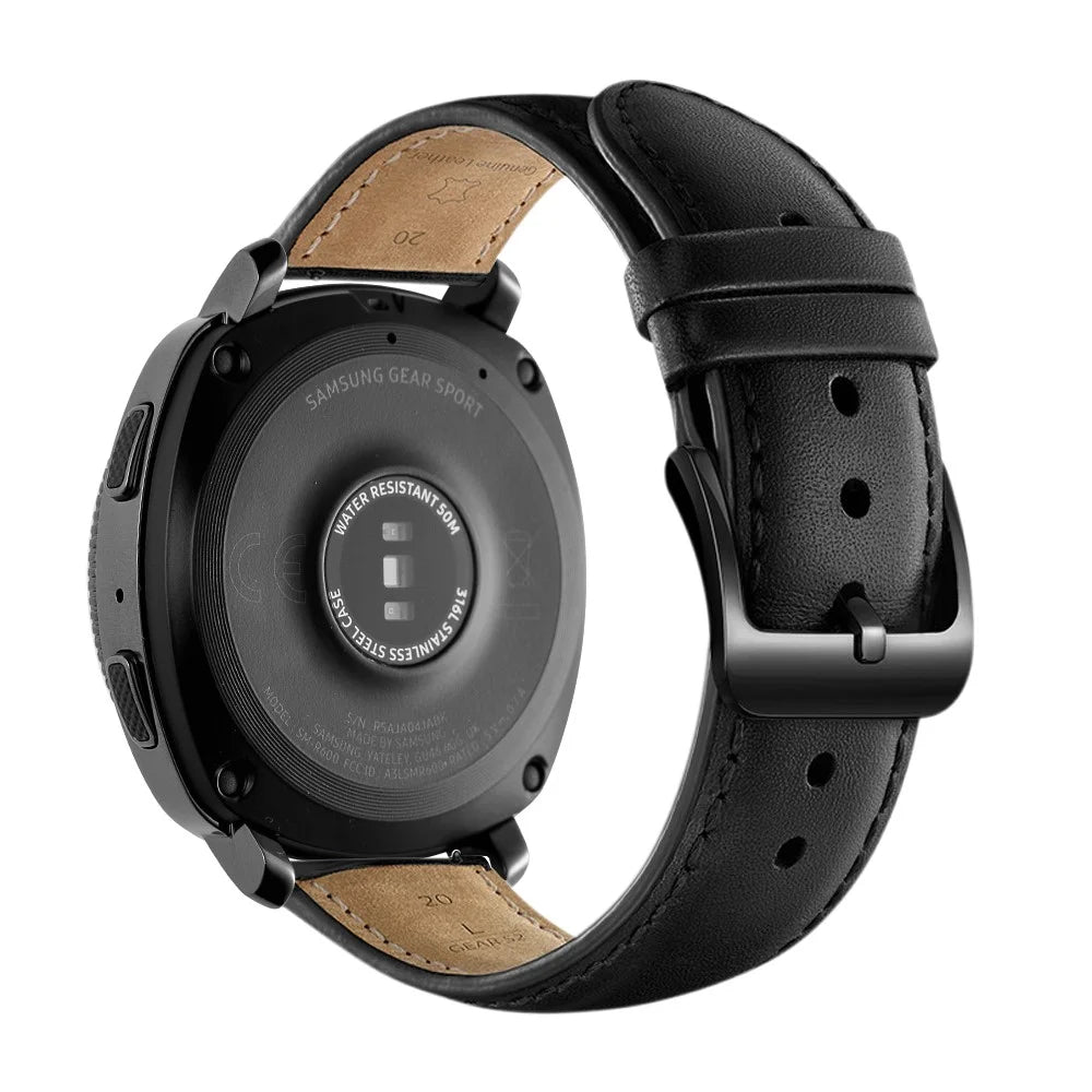 For Samsung Galaxy Watch4 Classic 46mm 42mm/Galaxy Watch4 44mm 40mm/Gear Sport (S4) 20mm Cowhide Leather Watch Band - Black - 3