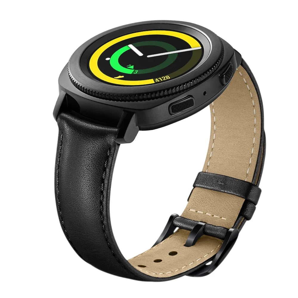 For Samsung Galaxy Watch4 Classic 46mm 42mm/Galaxy Watch4 44mm 40mm/Gear Sport (S4) 20mm Cowhide Leather Watch Band - Black - 4