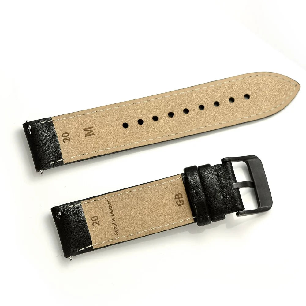 For Samsung Galaxy Watch4 Classic 46mm 42mm/Galaxy Watch4 44mm 40mm/Gear Sport (S4) 20mm Cowhide Leather Watch Band - Black - 6