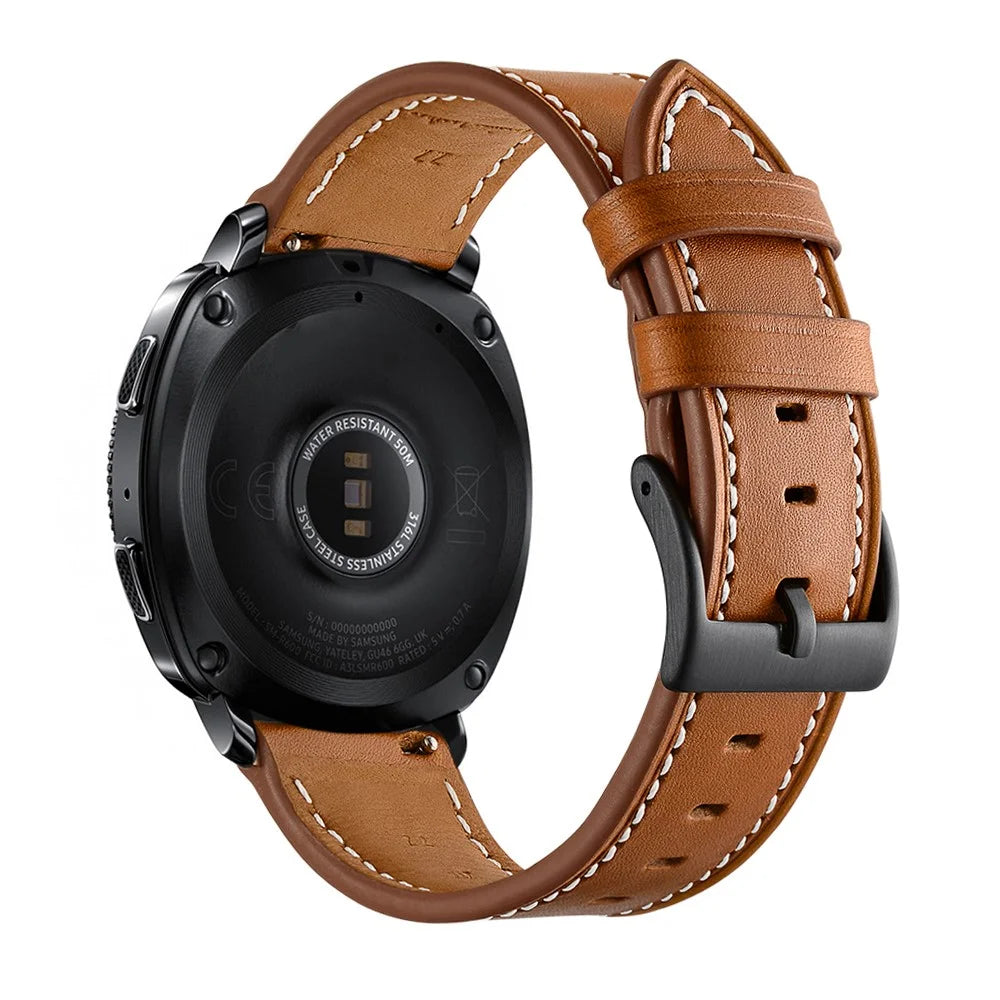 For Samsung Galaxy Watch4 Classic 46mm 42mm/Galaxy Watch4 44mm 40mm/Gear Sport Cowhide Leather 20mm Watch Band - Brown - 1