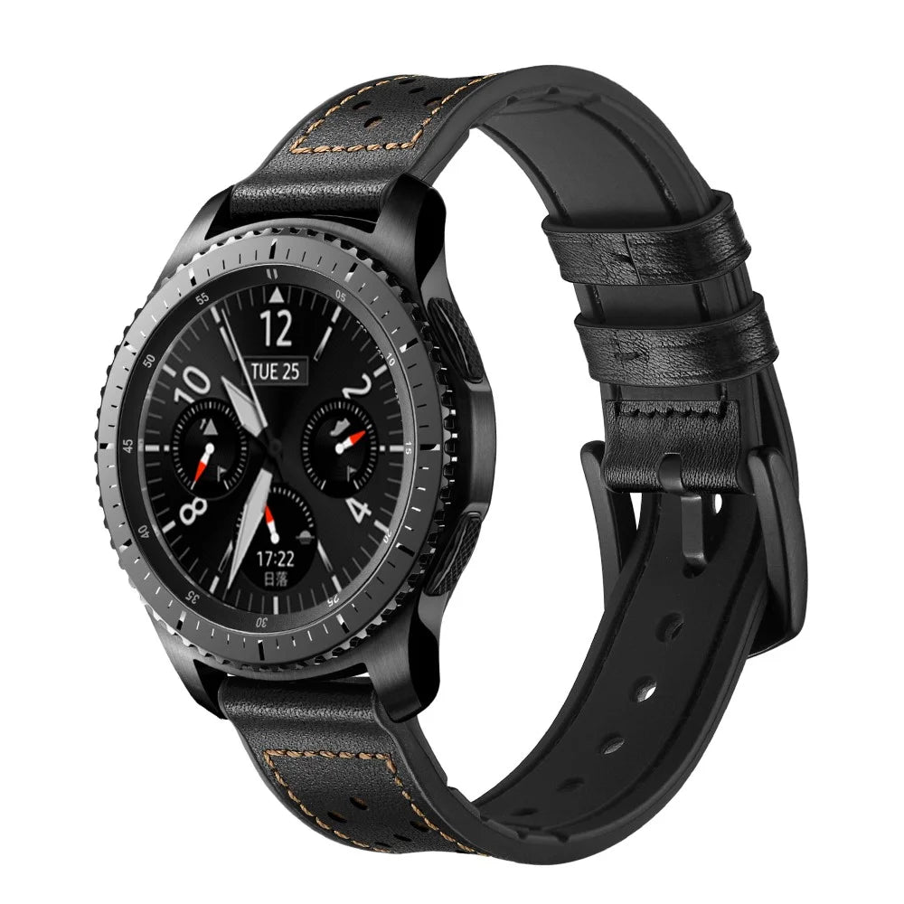 22mm Genuine Leather Coated Silicone Smart Watch Band for Samsung Gear S3 Classic/Frontier - Black - 2